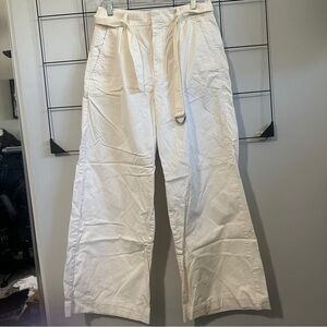 Everlane The Pleated Wide-Leg Chino Bone White Belted